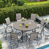 Vicllax Outdoor Dining Set of 8/10, Round Metal Table and Stackable Padded Chair Set of 8, 10