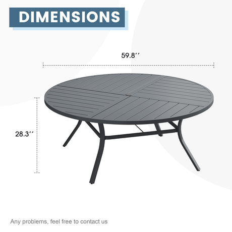 Vicllax 11 Pieces Outdoor Dining Set with 60" Round Metal Table and Armrest Chairs