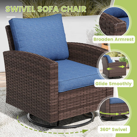 VICLLAX Versatile Wicker Patio Set: 5 Seater with Fire Table/Ottoman