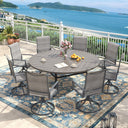 VICLLAX 9 PCS Patio Dining Table Set, 63" Round Metal Table with umbrella Hole and 8 Padded Swivel Chairs
