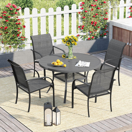Vicllax 5/7 Pcs Outdoor Dining Set with Round Metal Table and Stackable Sling Chair