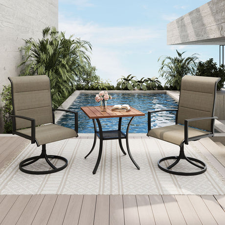 Vicllax Juego de bistró para patio de 3 piezas, sillas giratorias para exteriores y mesa pequeña de metal para patio 