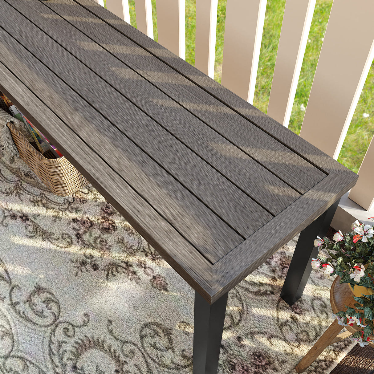 Vicllax 3-Piece Rectangular Metal Outdoor Dining Table and Bench Set