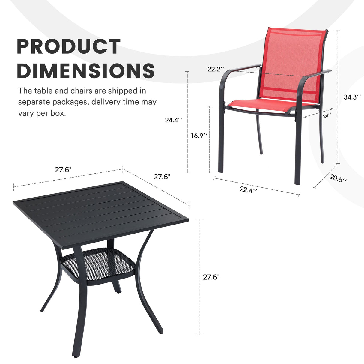 Vicllax 3-Piece Patio Bistro Set, Outdoor Stackable Sling Chairs and Black Metal Square Table