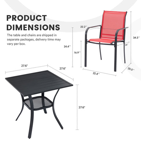 Vicllax 3-Piece Patio Bistro Set, Outdoor Stackable Sling Chairs and Black Metal Square Table