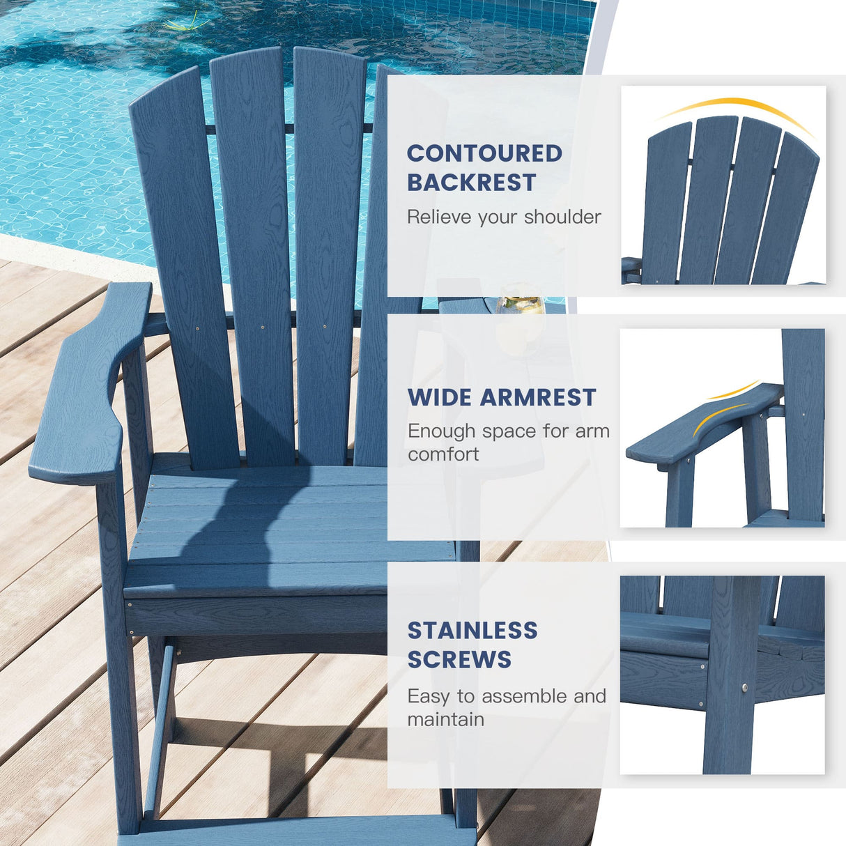 Vicllax Outdoor HDPE Adirondack Bar Chair, Patio Bar Stools with Umbrella Hole