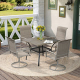 Vicllax 5 Pieces Outdoor Dining Set with Square Table and Padded Swivel Chairs