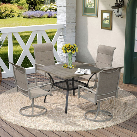 Vicllax 5 Pieces Outdoor Dining Set with Square Table and Padded Swivel Chairs