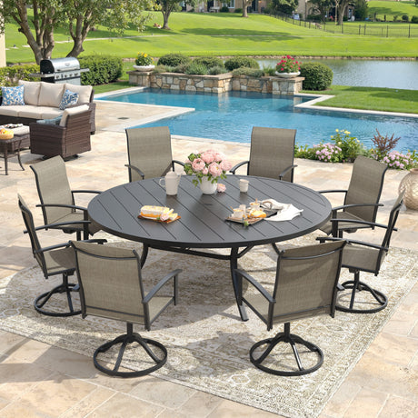 Vicllax Outdoor Dining Set for 8 People, Patio 63" Round Table with 8 Swivel Chairs Set
