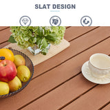 Vicllax Outdoor Plastic Top Patio Wood-Like Grain Round Dining Table for 4/6/8