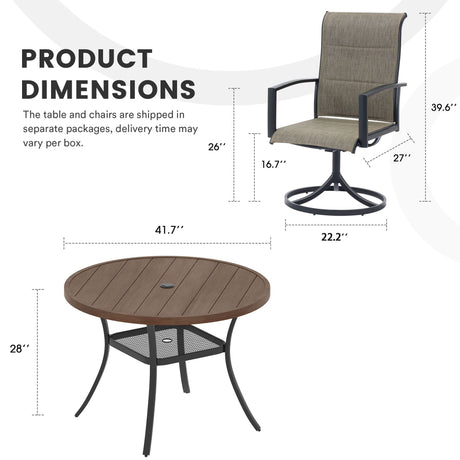Vicllax Juego de comedor para exterior de 5 piezas con mesa redonda de metal de 42" y 4 sillas giratorias acolchadas