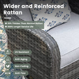 Vicllax Patio Wicker Oasis Lounge Set, 3-Seater, Swivel Chair with Fire table