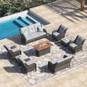Vicllax Patio Wicker Oasis Lounge Set, 9 Seater with Fire table