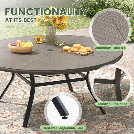 Vicllax Outdoor Round Dining Table, Patio Aluminum Tabletop with Storage Shelf