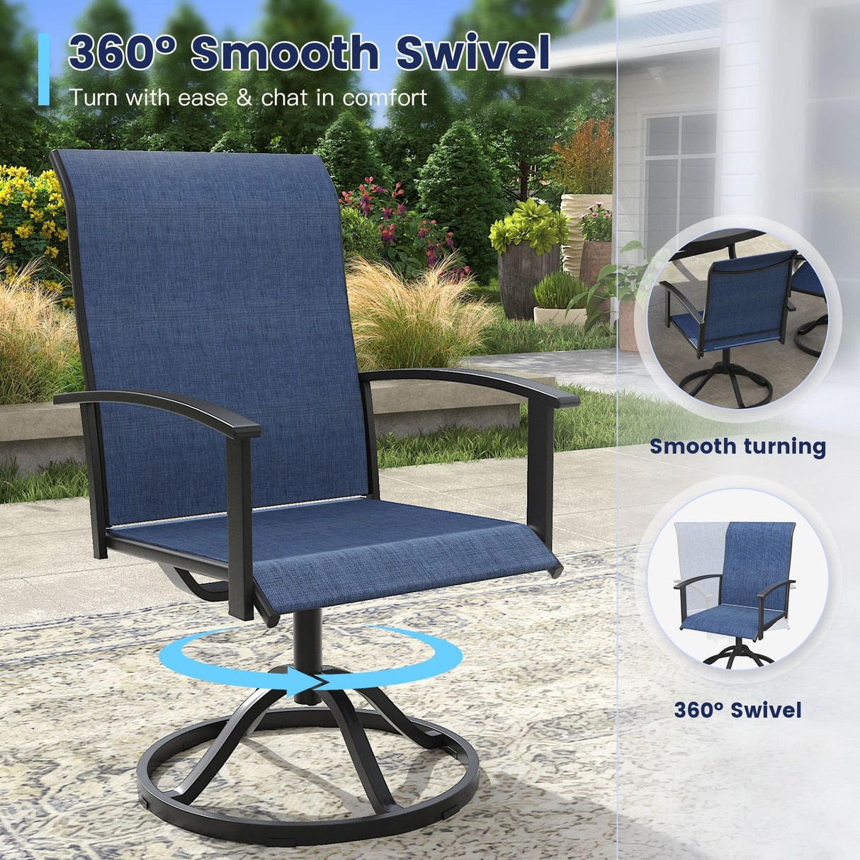 Vicllax 7 pcs Outdoor Dining Set,  Rectangular Metal Table and 6 Textilene Swivel Dining Chairs