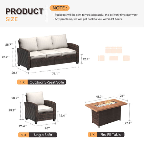 VICLLAX Versatile Wicker Patio Set: 5 Seater with Fire Table/Ottoman