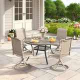 VICLLAX 5 PCS Patio Dining Table Set, Round Metal Table with Shelf and Padded Swivel Chair