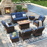 Vicllax Patio Wicker Oasis Lounge Set, 7-Piece Outdoor Sofa Set with Fire Pit Table(Stable Sofa Chair Set)
