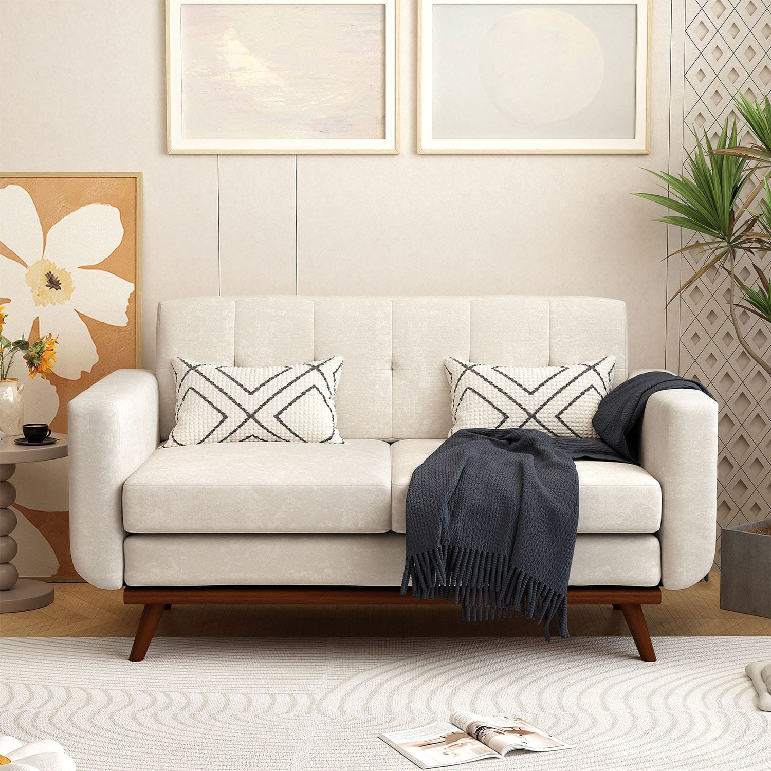 Lily 64 77 Chenille Couch Modern Tufted Back Loveseat Sofa