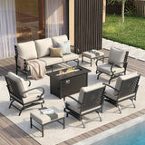 Vicllax 8-Piece Outdoor Patio Conversation Sofa Set With Metal Rectangular Fire Pit and Ottomans