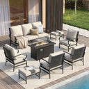 Vicllax 8-Piece Outdoor Patio Conversation Sofa Set With Metal Rectangular Fire Pit and Ottomans