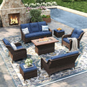 Vicllax Patio Wicker Oasis Lounge Set, 6-Piece Outdoor Sofa Set with Fire Pit Table(Stable Sofa Chair Set)