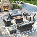 Vicllax Patio Wicker Oasis Lounge Set, 6-Piece Outdoor Sofa Set with Fire Pit Table(Stable Sofa Chair Set)