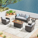 VICLLAX Versatile Wicker Patio Set: 5 Seater with Fire Table/Ottoman
