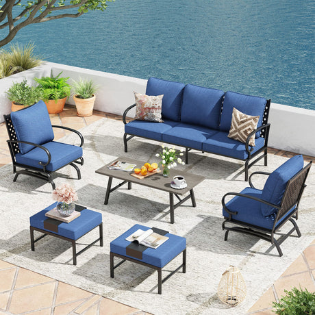 Vicllax Patio Conversation Set with Cushioned Sofa Chairs, Ottomans and Coffee Table(Beige or Navy Blue)