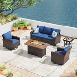 VICLLAX Versatile Wicker Patio Set: 5 Seater with Fire Table/Ottoman