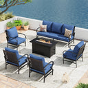 Vicllax Outdoor Patio Conversation Sofa Set with Cushioned Sofa Chairs and Metal Rectangular Fire Pit, Blue