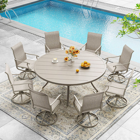 Vicllax 7/9 Pieces Outdoor Dining Set, Metal Round Dining Table and Premium Swivel Chairs