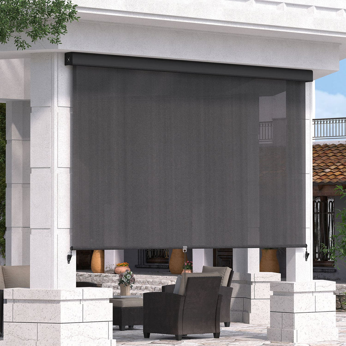 Vicllax Outdoor Retractable Spring Pull Roller Shade, Patio Exterior Cordless Blinds