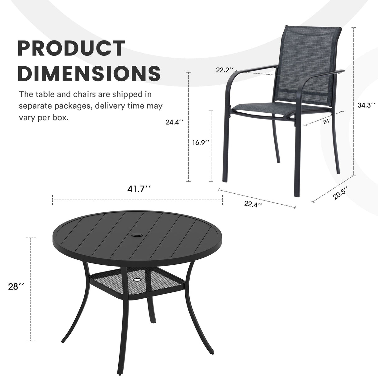 Vicllax Juego de comedor para exterior de 7 piezas con mesa redonda de metal de 48" y sillones de textileno 