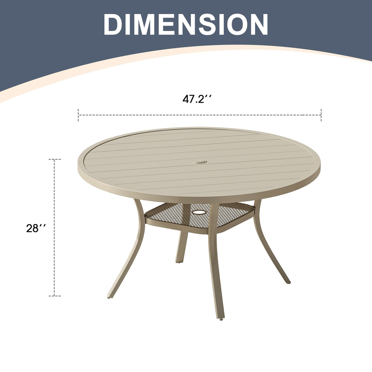 Vicllax Outdoor Round Metal Dining Table with Umbrella Hole for 4, 6