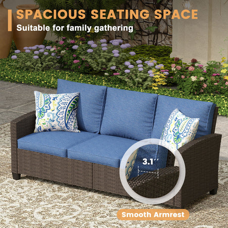 Vicllax Patio Sofa Set, Wicker Outdoor Conversation Set with Cushioned Sofa Chairs with Wicker Fire Pit, Stable Chair