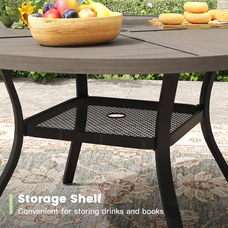 VICLLAX 5-Piece Outdoor Dining Set, 41” Round Metal Table with Umbrella Hole & 4 Swivel Rope-woven Chairs