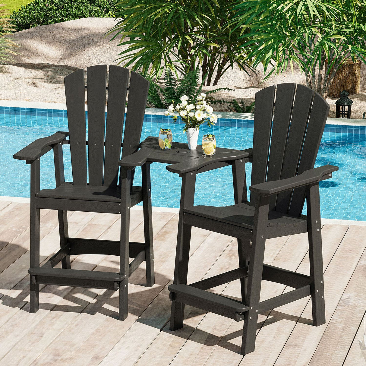Vicllax Outdoor HDPE Adirondack Bar Chair, Patio Bar Stools with Umbrella Hole