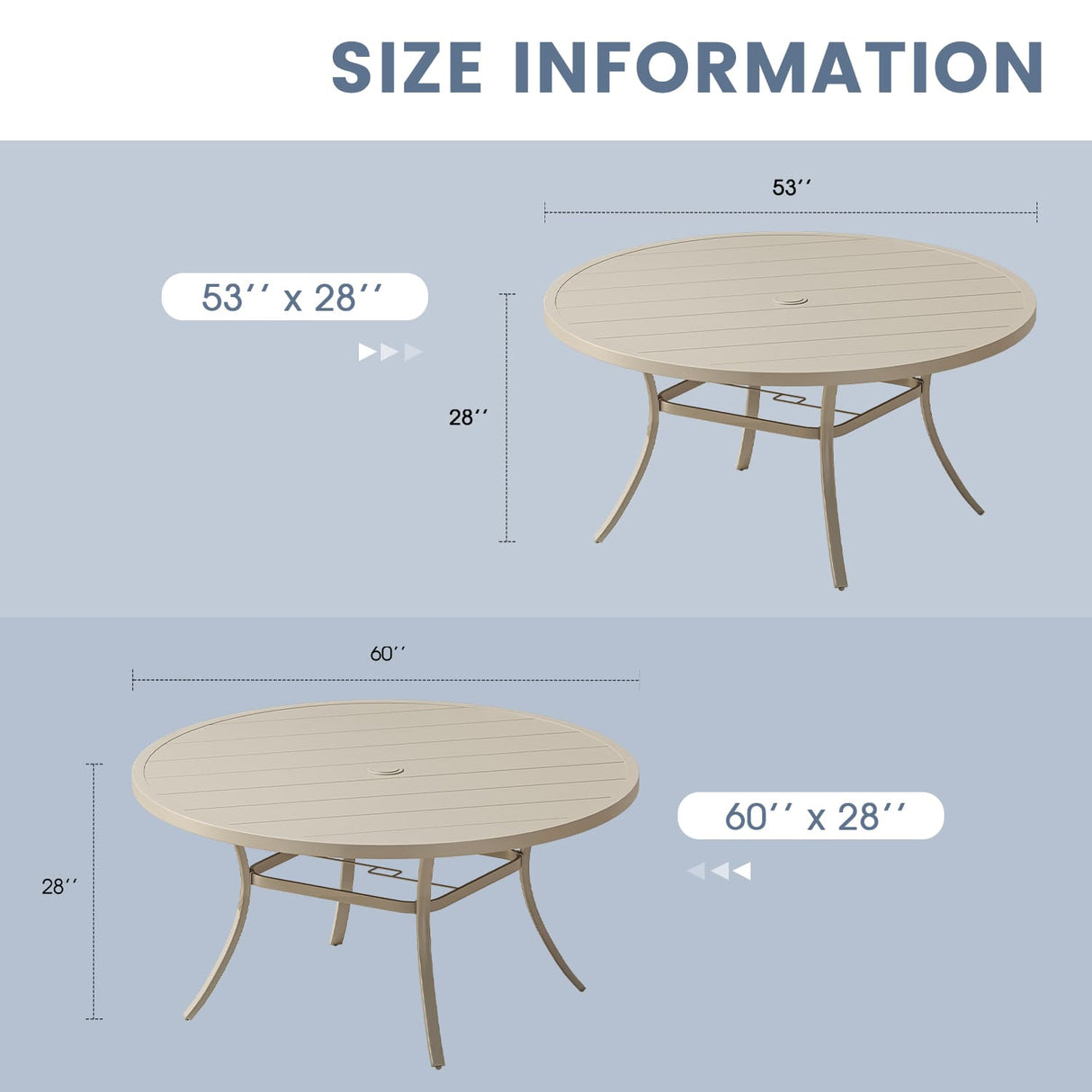 Vicllax Juego de comedor para exterior de 9 piezas con mesa redonda de metal de 54" y sillones de textileno 