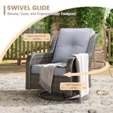 Vicllax Patio Wicker Oasis Lounge Set, 3-Seater, Swivel Chair with Fire table