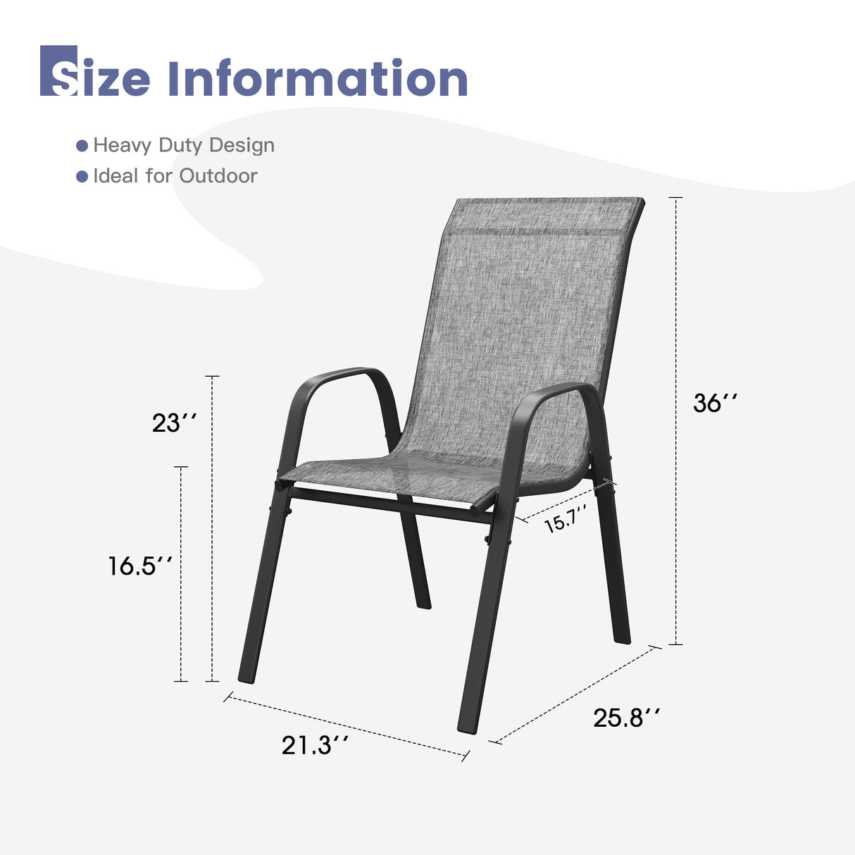 Vicllax Horizon Stackable Outdoor Contoured Sling Chair, Set of 2/4