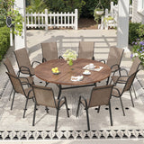 Vicllax 11 PCS Patio Dining Table Set, 60" Round Metal Table and Horizon Stackable Chair