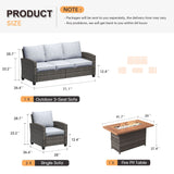 VICLLAX Versatile Wicker Patio Set: 5 Seater with Fire Table/Ottoman