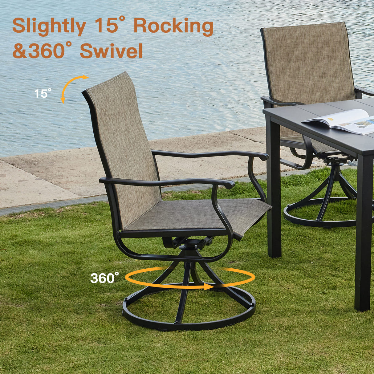 Vicllax 9 Pieces Outdoor Dining Set with 60" Round Dining Table and Premium Swivel Chairs
