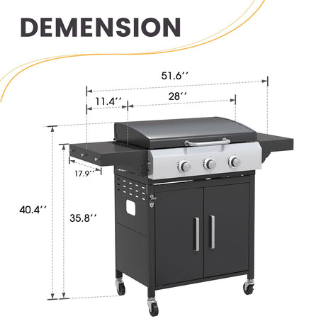 Vicllax 3 Burners Propane Gas Grill with Griddle Plate, 2 in 1 Griddle Grill with Side Burner