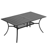 Vicllax Outdoor Dining Table for 6, Patio Metal Curved Steel Slat Table with Umbrella Hole