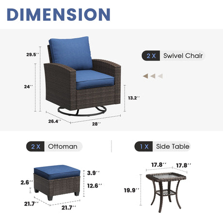 Vicllax 3/5 Pcs Patio Sofa Set, Wicker Outdoor Conversation Set with Sofa Chairs and Ottomans