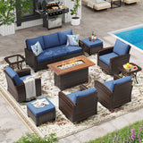 Vicllax Versatile Wicker Patio Set: 8 Pieces with Fire Table & Ottoman