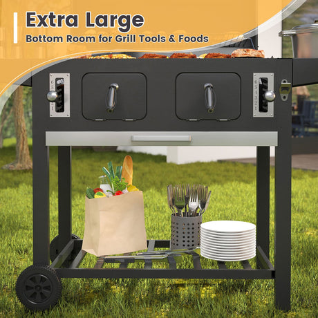 Vicllax Large Charcoal BBQ Grill with Side Tables Barbecue Smoker