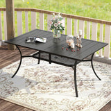 Vicllax Outdoor Dining Table for 6, Patio Metal Curved Steel Slat Table with Umbrella Hole